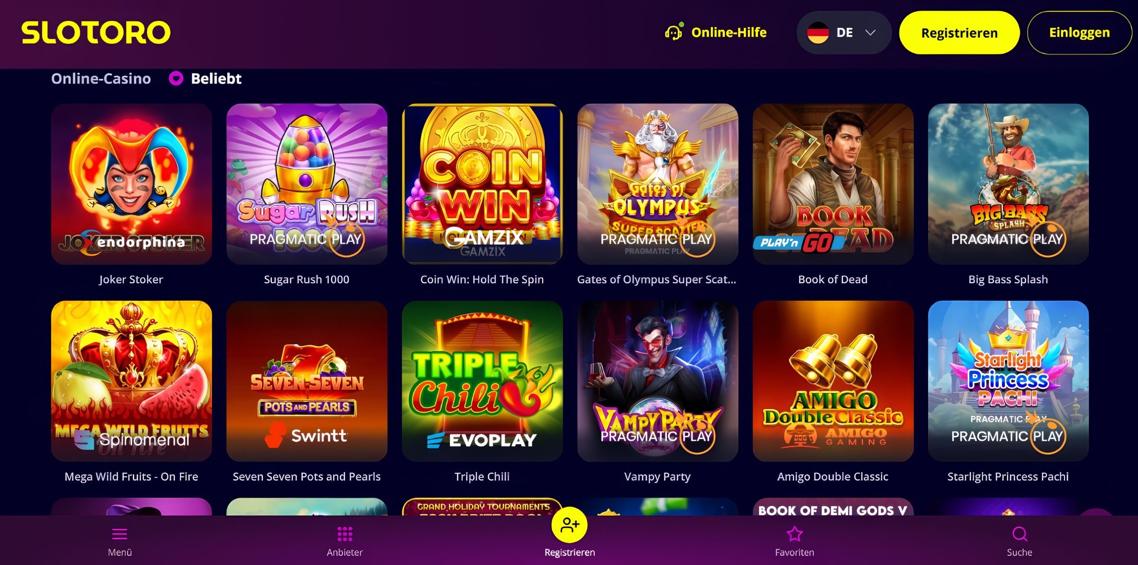 Slotoro Casino desktop screenshot 2